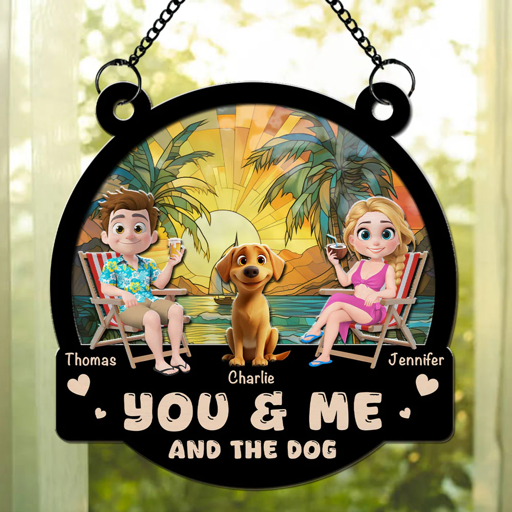 Beach You, Me And The Dogs - Personalized Custom Suncatcher - Image 3