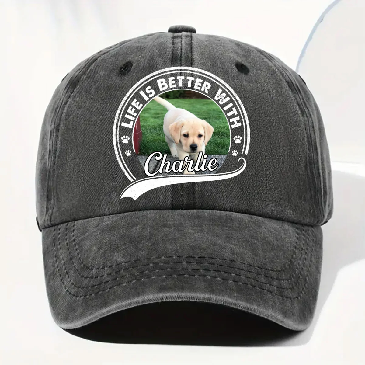 Belongs To Photo - Personalized Custom Vintage Washed Denim Cap - Image 4