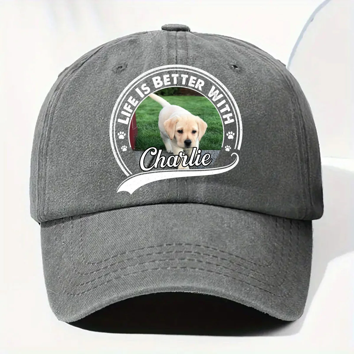 Belongs To Photo - Personalized Custom Vintage Washed Denim Cap - Image 5