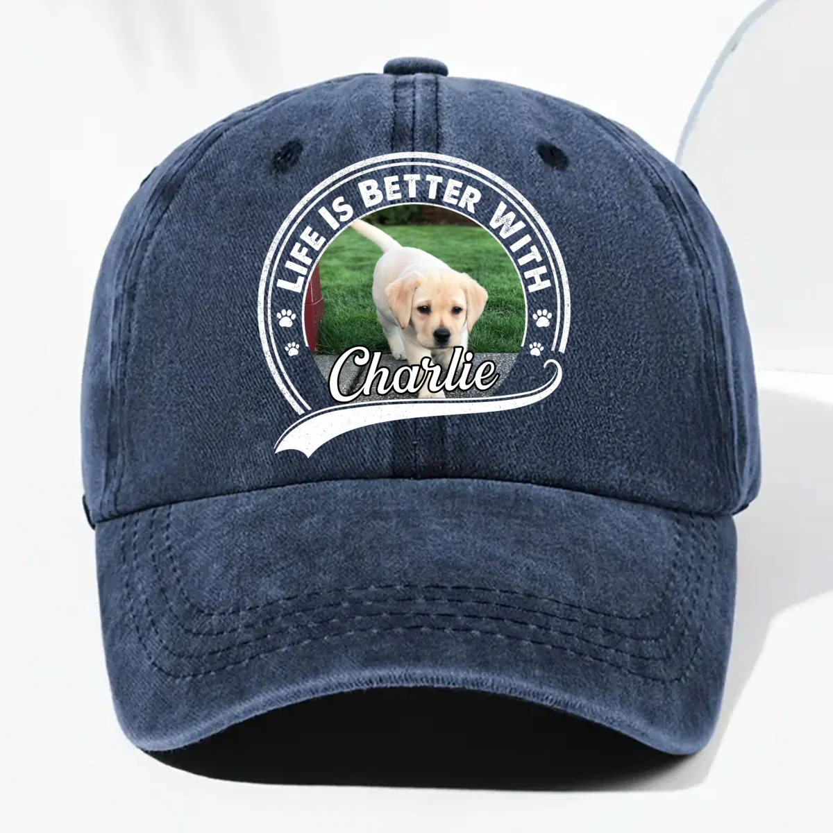 Belongs To Photo - Personalized Custom Vintage Washed Denim Cap - Image 6