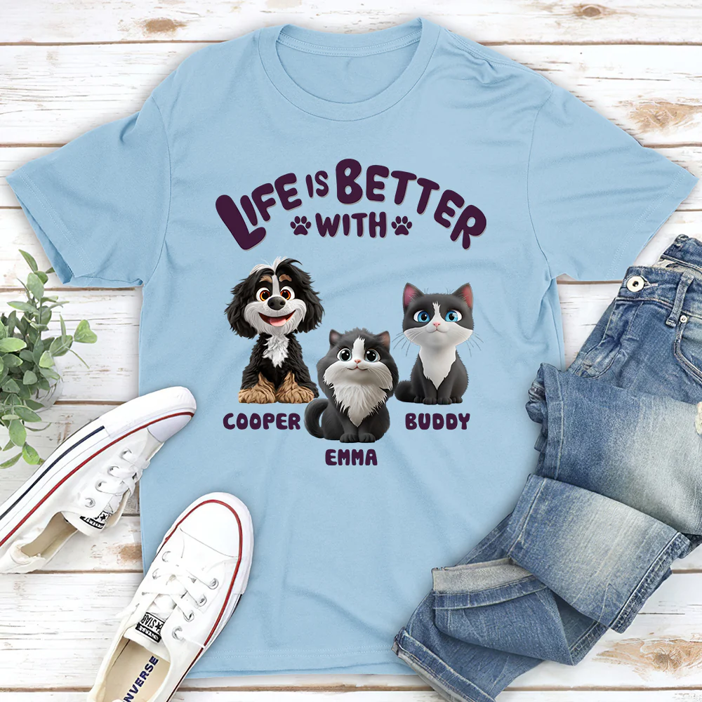 Better Life With My Pet - Personalized Custom Unisex T-Shirt - Image 3