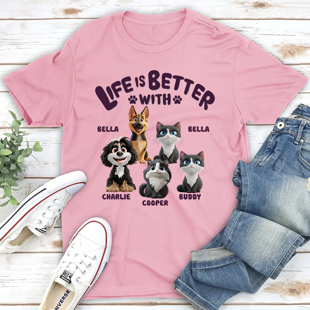 Better Life With My Pet - Personalized Custom Unisex T-Shirt - Image 4