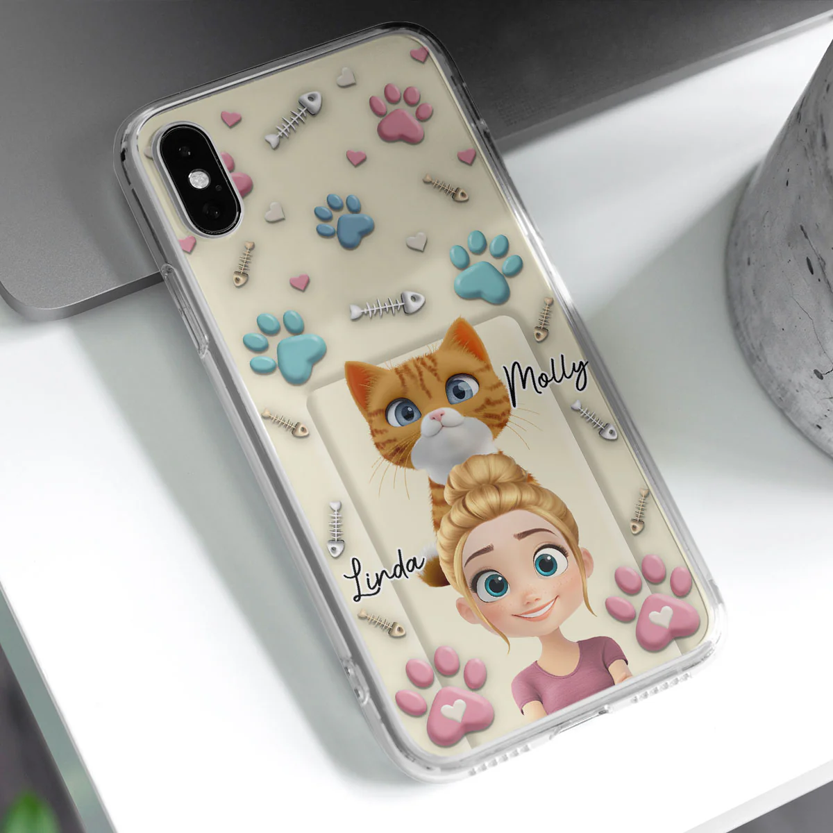Cat Mom Cartoon - Personalized Custom 3D Effect Phone Case - Image 3