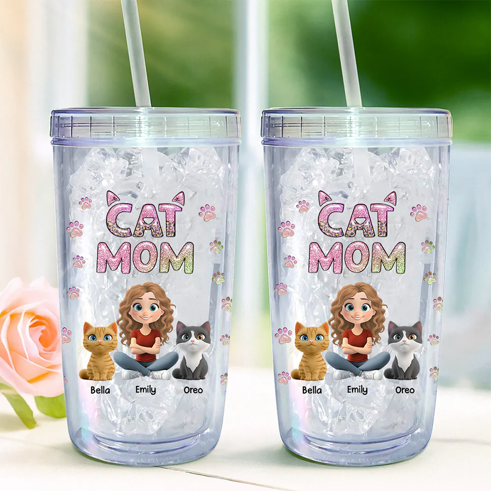 Cat Mom Lovely Chibi - Personalized Custom 14oz Plastic Tumbler - Image 3