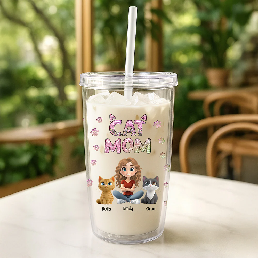 Cat Mom Lovely Chibi - Personalized Custom 14oz Plastic Tumbler - Image 4