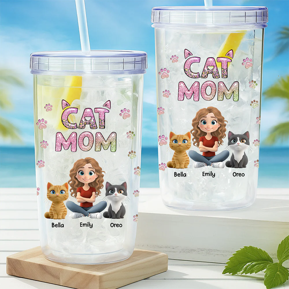 Cat Mom Lovely Chibi - Personalized Custom 14oz Plastic Tumbler - Image 5