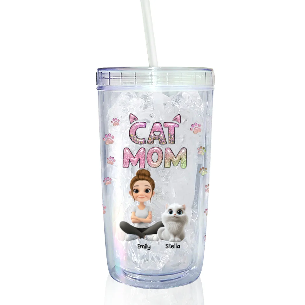 Cat Mom Lovely Chibi - Personalized Custom 14oz Plastic Tumbler - Image 7