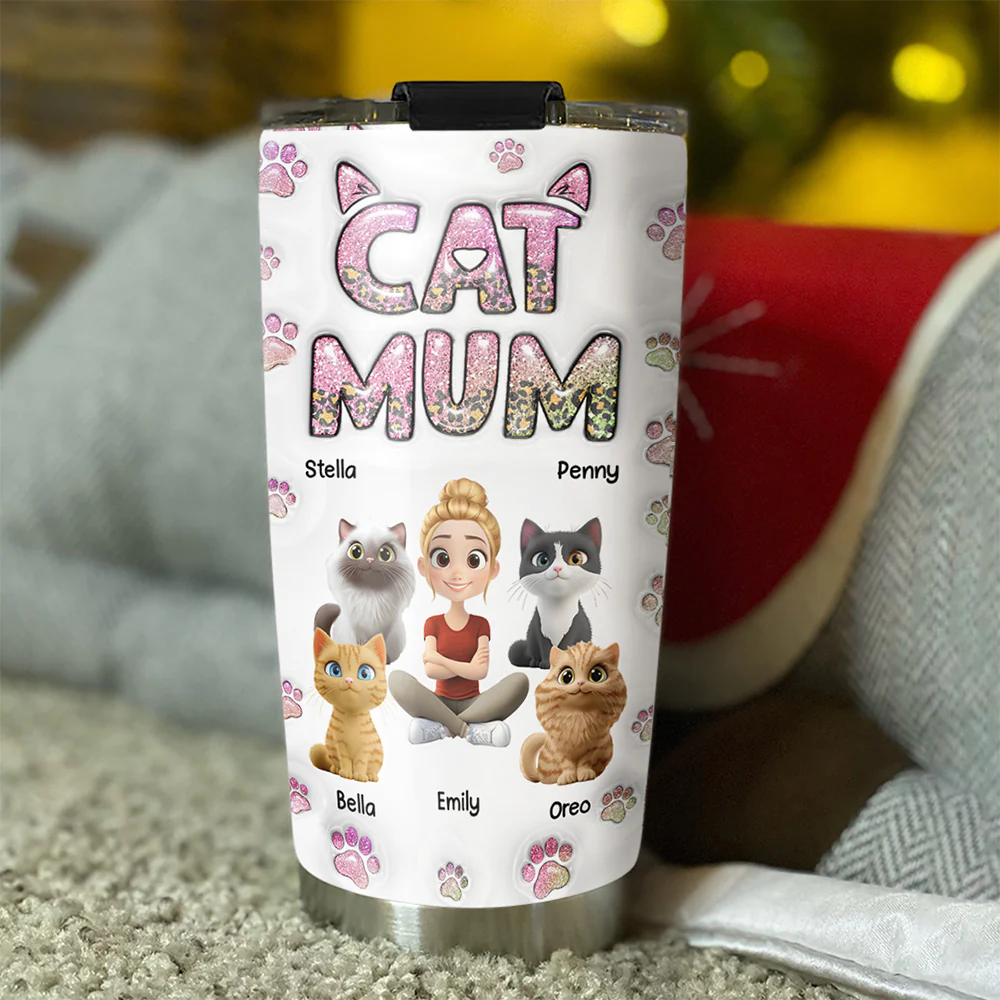 Cat Mom Lovely Chibi - Personalized Custom 3D Inflated Effect Tumbler - Image 3
