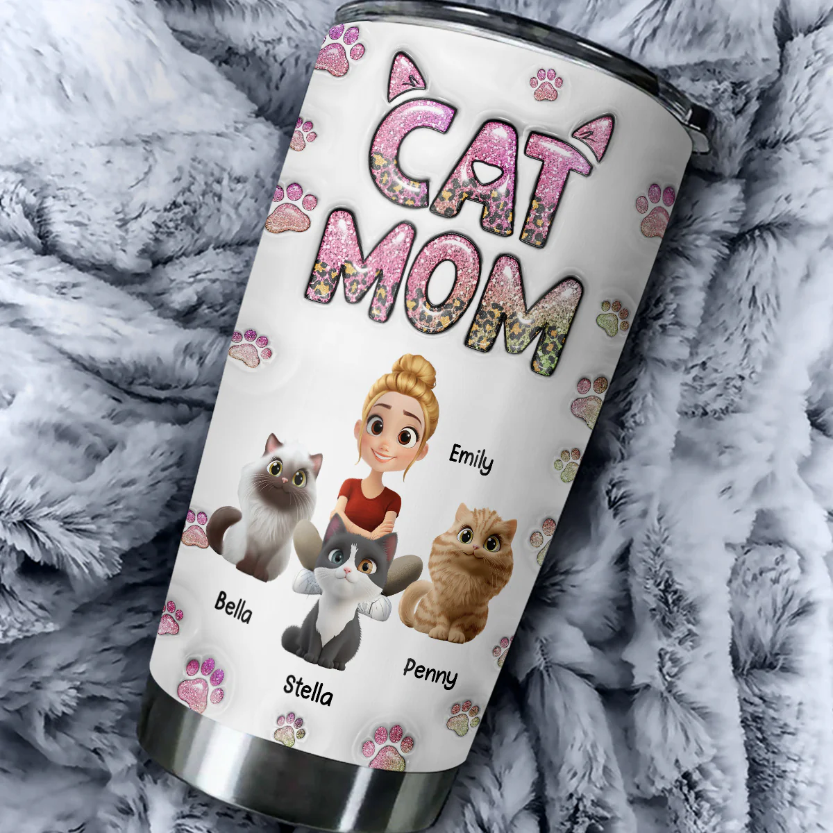 Cat Mom Lovely Chibi - Personalized Custom 3D Inflated Effect Tumbler - Image 4