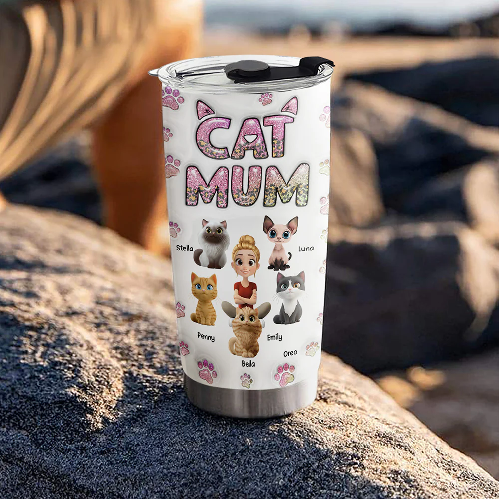 Cat Mom Lovely Chibi - Personalized Custom 3D Inflated Effect Tumbler - Image 5