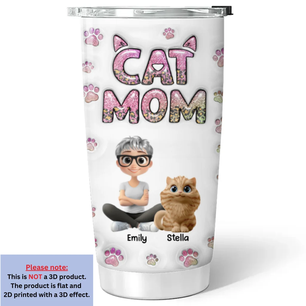 Cat Mom Lovely Chibi - Personalized Custom 3D Inflated Effect Tumbler - Image 6