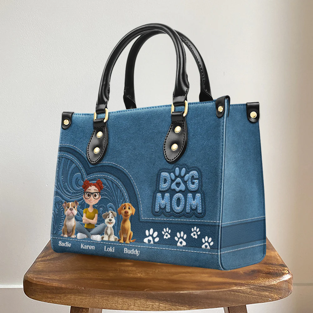 Chibi Cartoon Dog Mom - Personalized Custom Leather Bag - Image 3