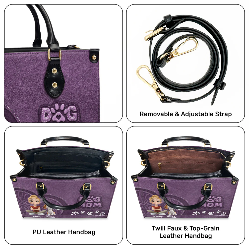 Chibi Cartoon Dog Mom - Personalized Custom Leather Bag - Image 7