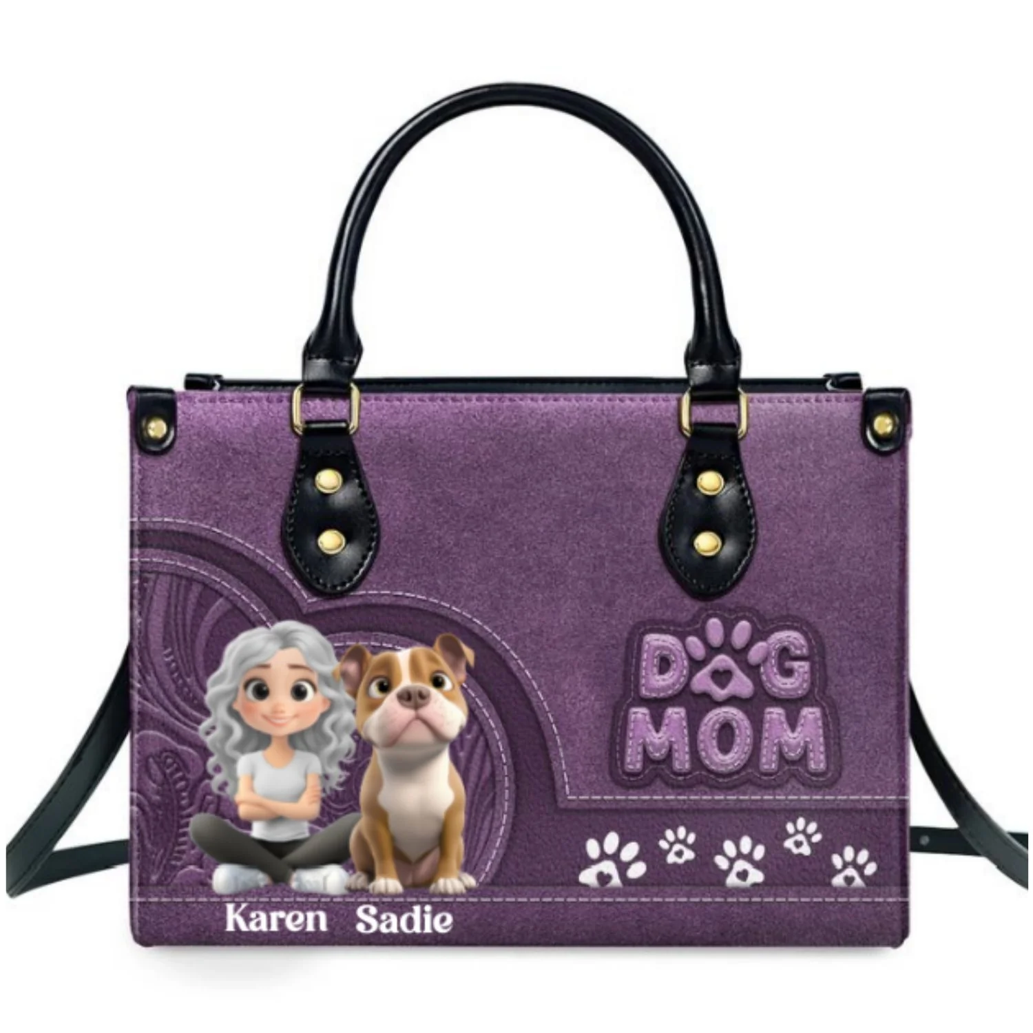 Chibi Cartoon Dog Mom - Personalized Custom Leather Bag - Image 9