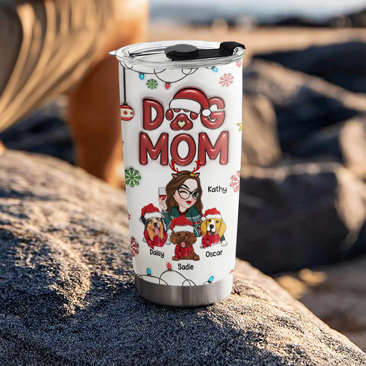 Christmas Lovely Dog Mom - Personalized Custom 3D Inflated Effect Tumbler - Image 4