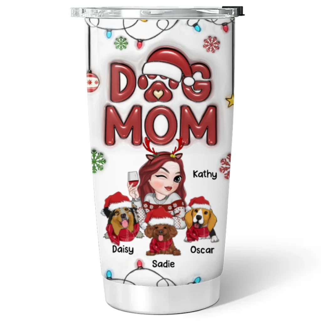 Christmas Lovely Dog Mom - Personalized Custom 3D Inflated Effect Tumbler - Image 5