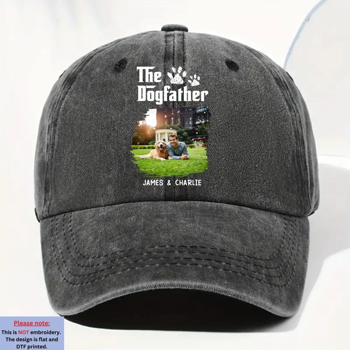 Cool Dog Father Photo - Personalized Custom Vintage Washed Denim Cap - Image 4