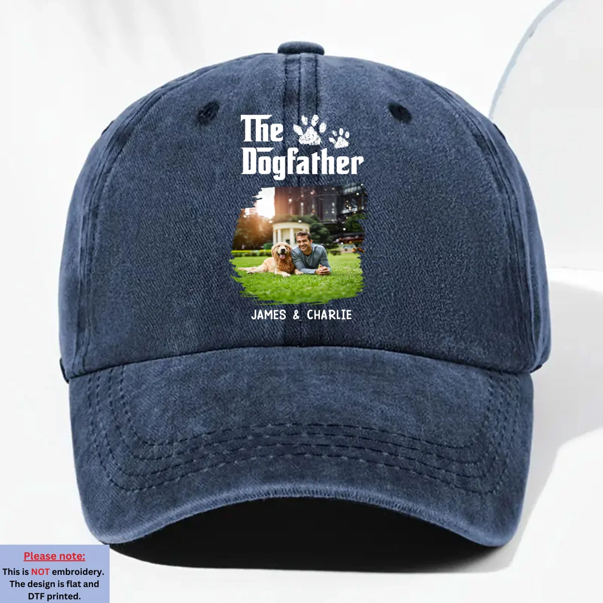 Cool Dog Father Photo - Personalized Custom Vintage Washed Denim Cap - Image 6