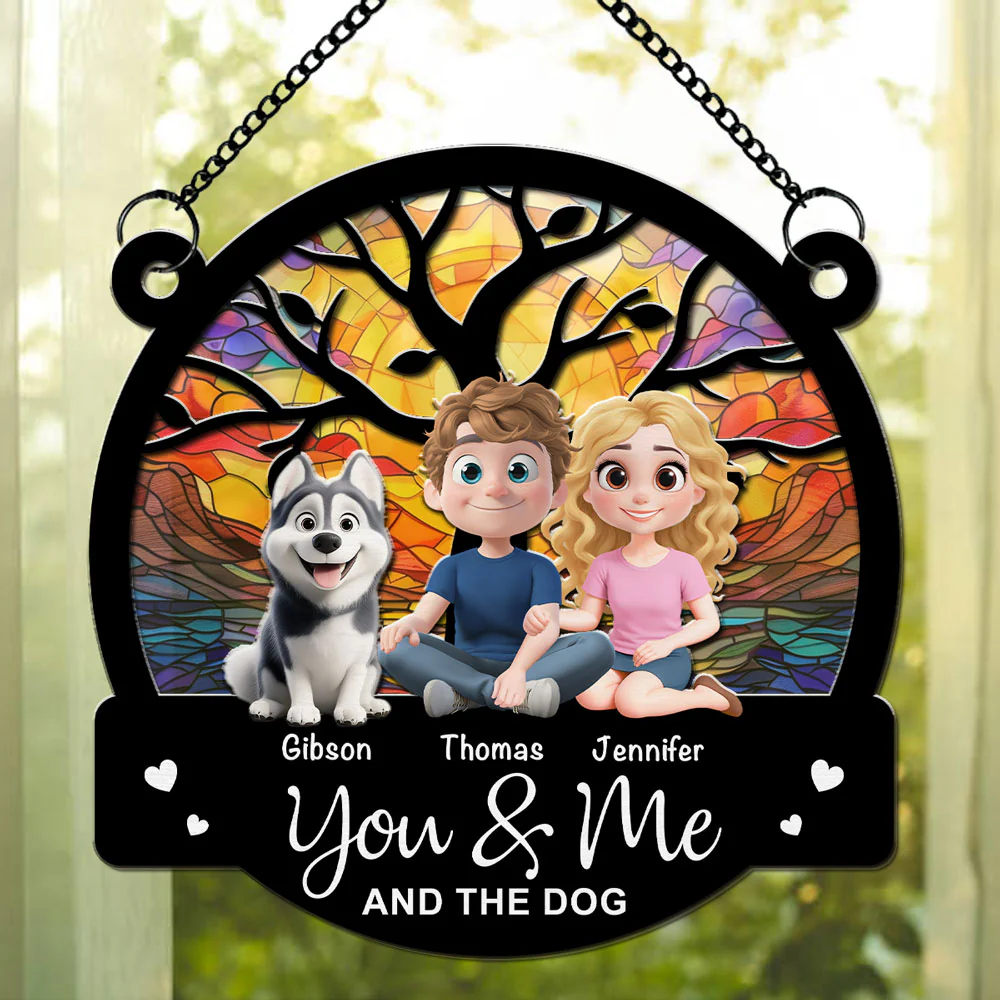 Couple And Their Dog - Personalized Custom Suncatcher - Image 3