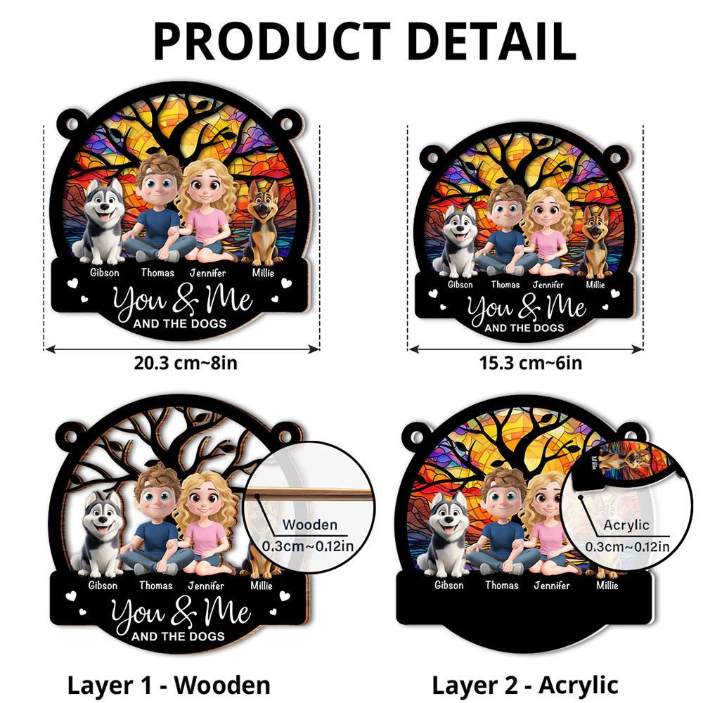 Couple And Their Dog - Personalized Custom Suncatcher - Image 4