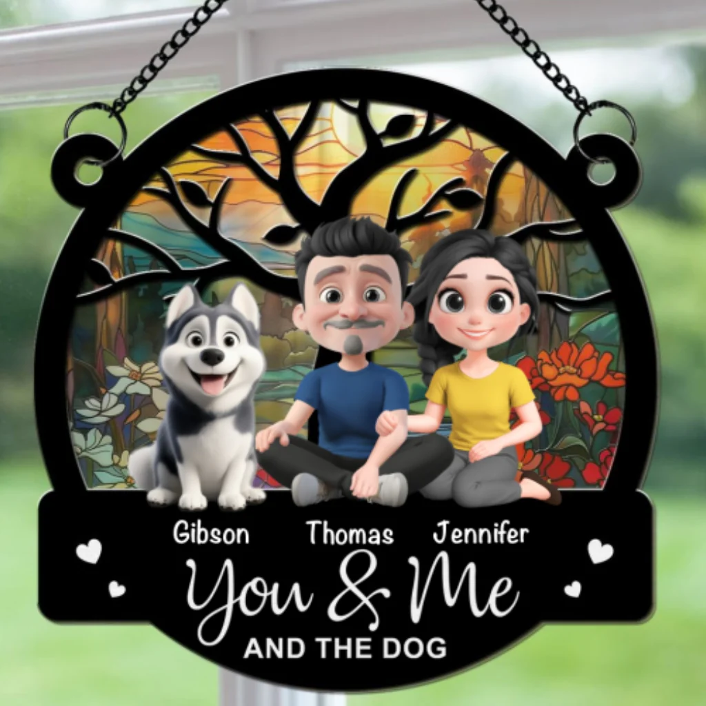 Couple And Their Dog - Personalized Custom Suncatcher - Image 5