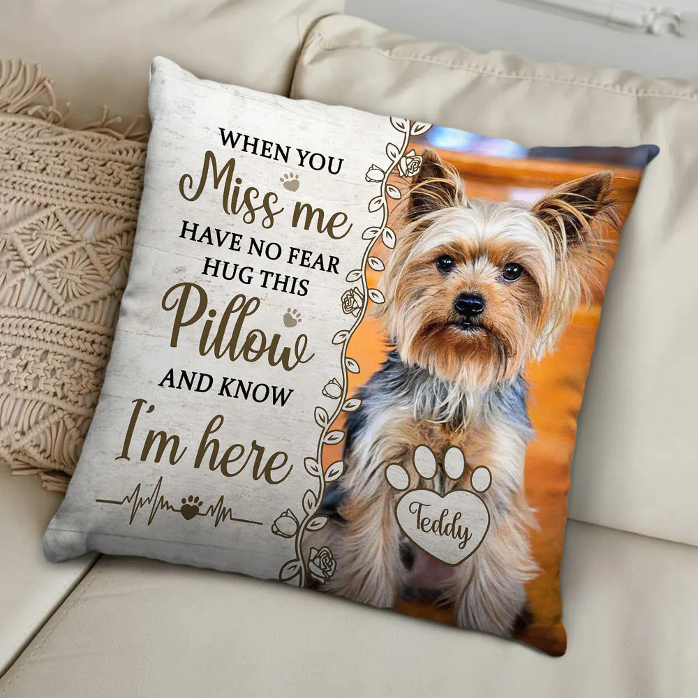 Custom Photo Hug This Pillow Then You Know I'm Here - Personalized Custom Throw Pillow - Image 5