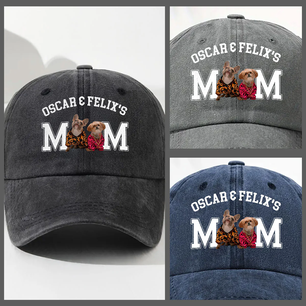 Dog Dad Mom Basic Photo - Personalized Custom Vintage Washed Denim Cap - Image 3