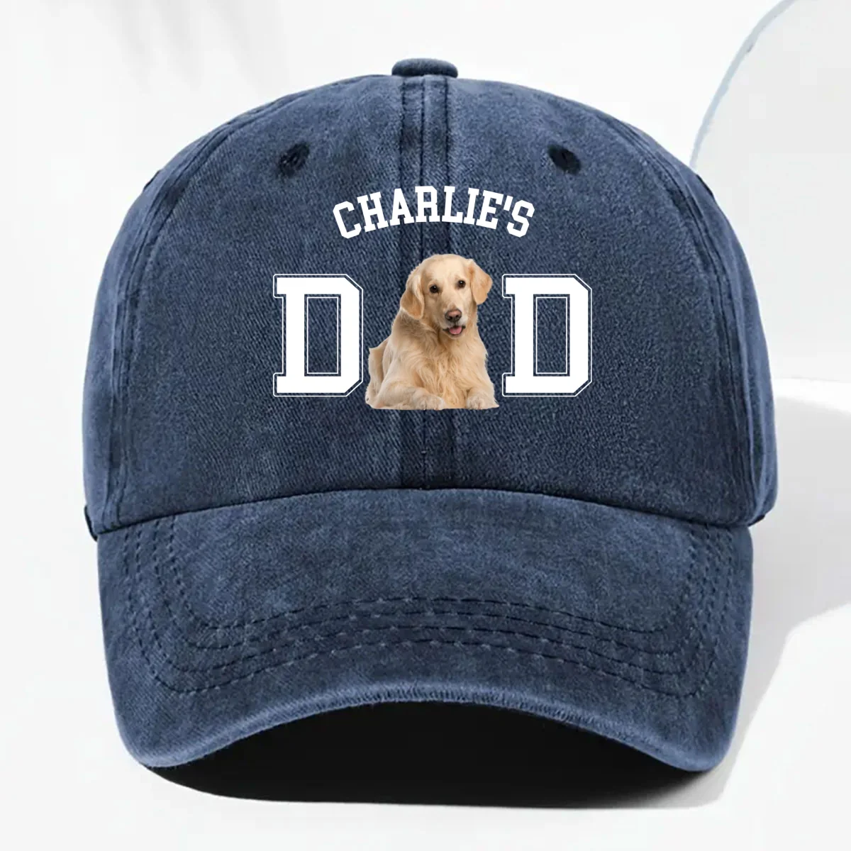 Dog Dad Mom Basic Photo - Personalized Custom Vintage Washed Denim Cap - Image 5