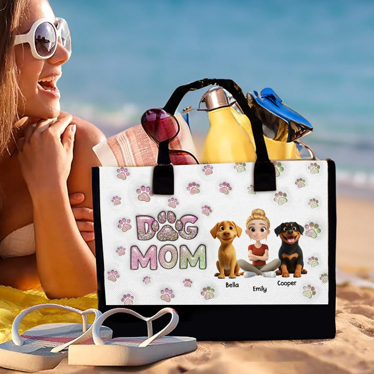 Dog Mom Lovely Chibi - Personalized Custom 3D Inflated Effect Canvas Tote Bag - Image 3