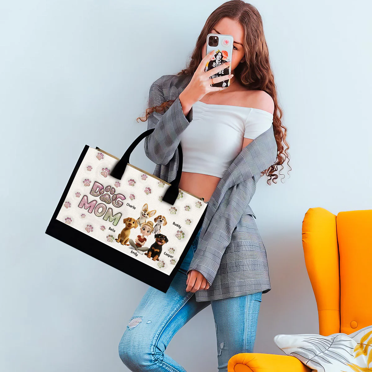 Dog Mom Lovely Chibi - Personalized Custom 3D Inflated Effect Canvas Tote Bag - Image 4