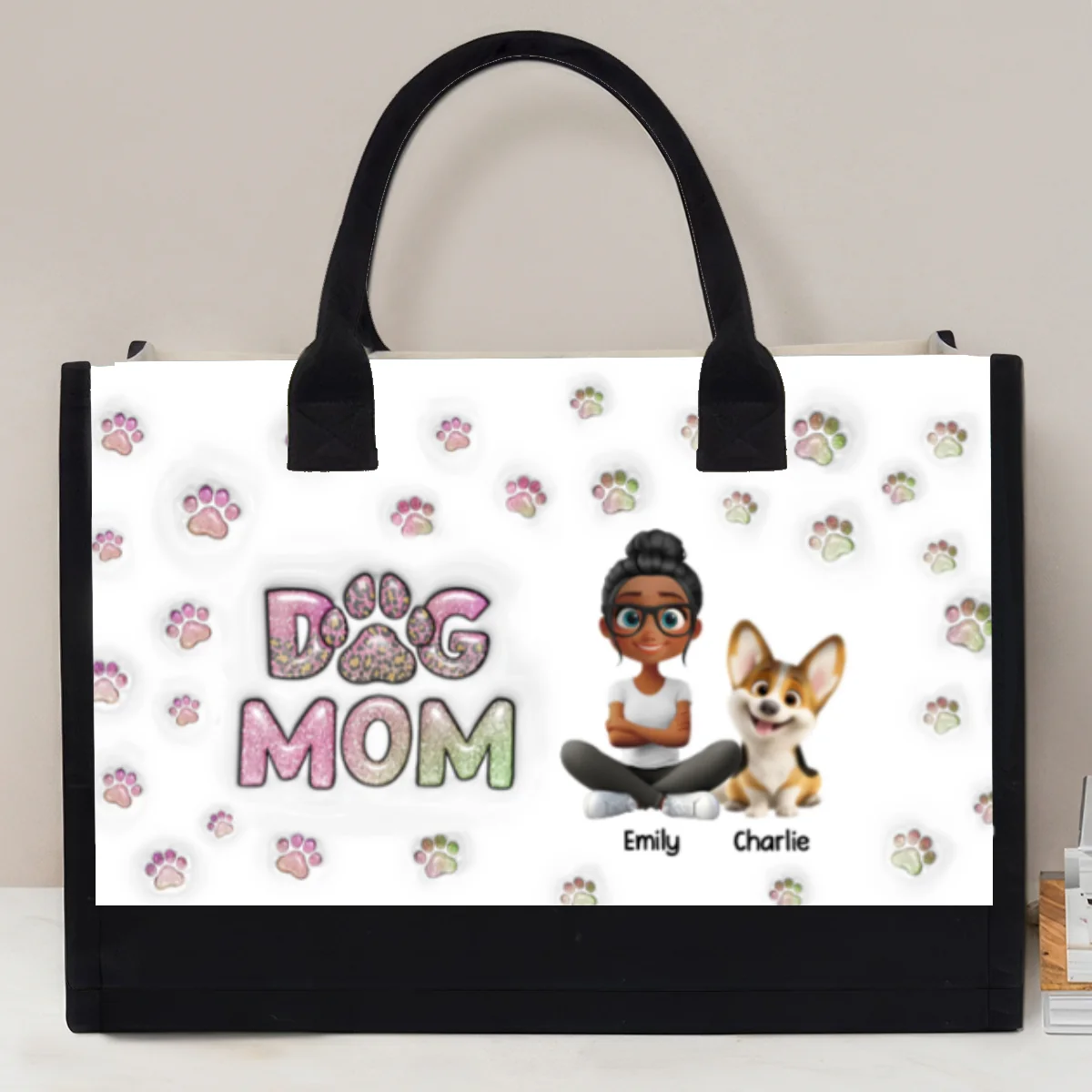 Dog Mom Lovely Chibi - Personalized Custom 3D Inflated Effect Canvas Tote Bag - Image 5