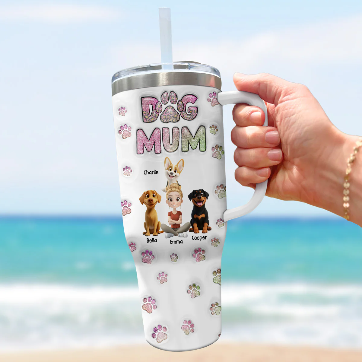 Dog Mom Lovely Chibi - Personalized Custom 3D Inflated Effect Printed 40 Oz Tumbler - Image 3