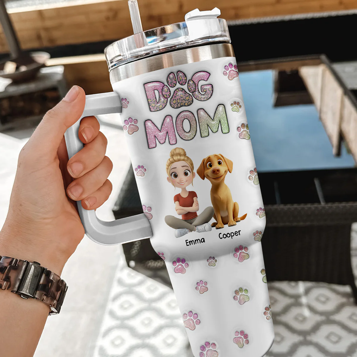 Dog Mom Lovely Chibi - Personalized Custom 3D Inflated Effect Printed 40 Oz Tumbler - Image 4