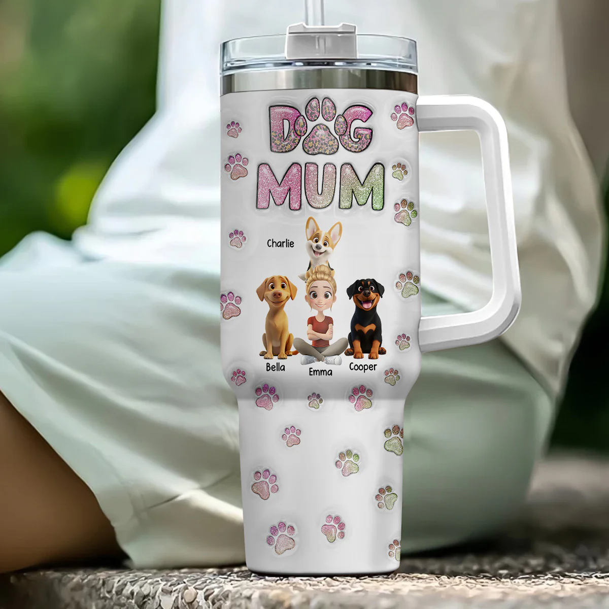 Dog Mom Lovely Chibi - Personalized Custom 3D Inflated Effect Printed 40 Oz Tumbler - Image 5