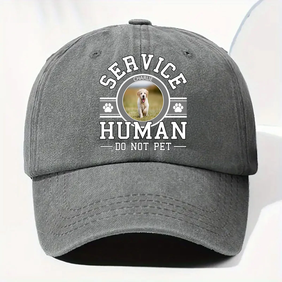 Dog Service Human Cartoon Photo - Personalized Custom Vintage Washed Denim Cap - Image 5
