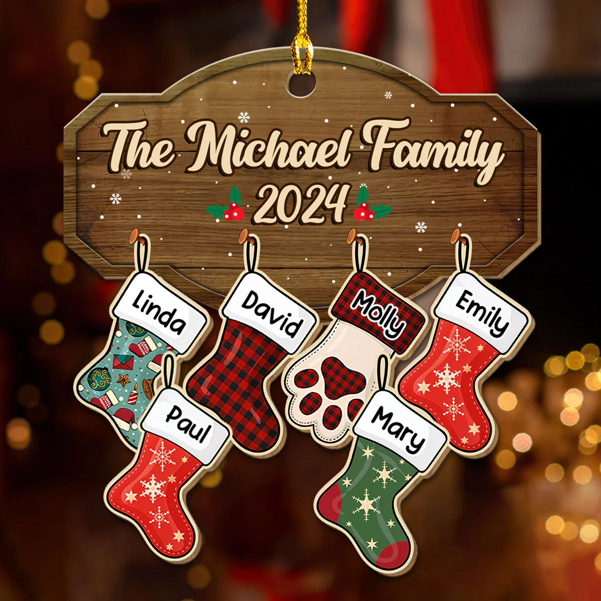 Family With Pet - Personalized Custom Wood Ornament - Image 3