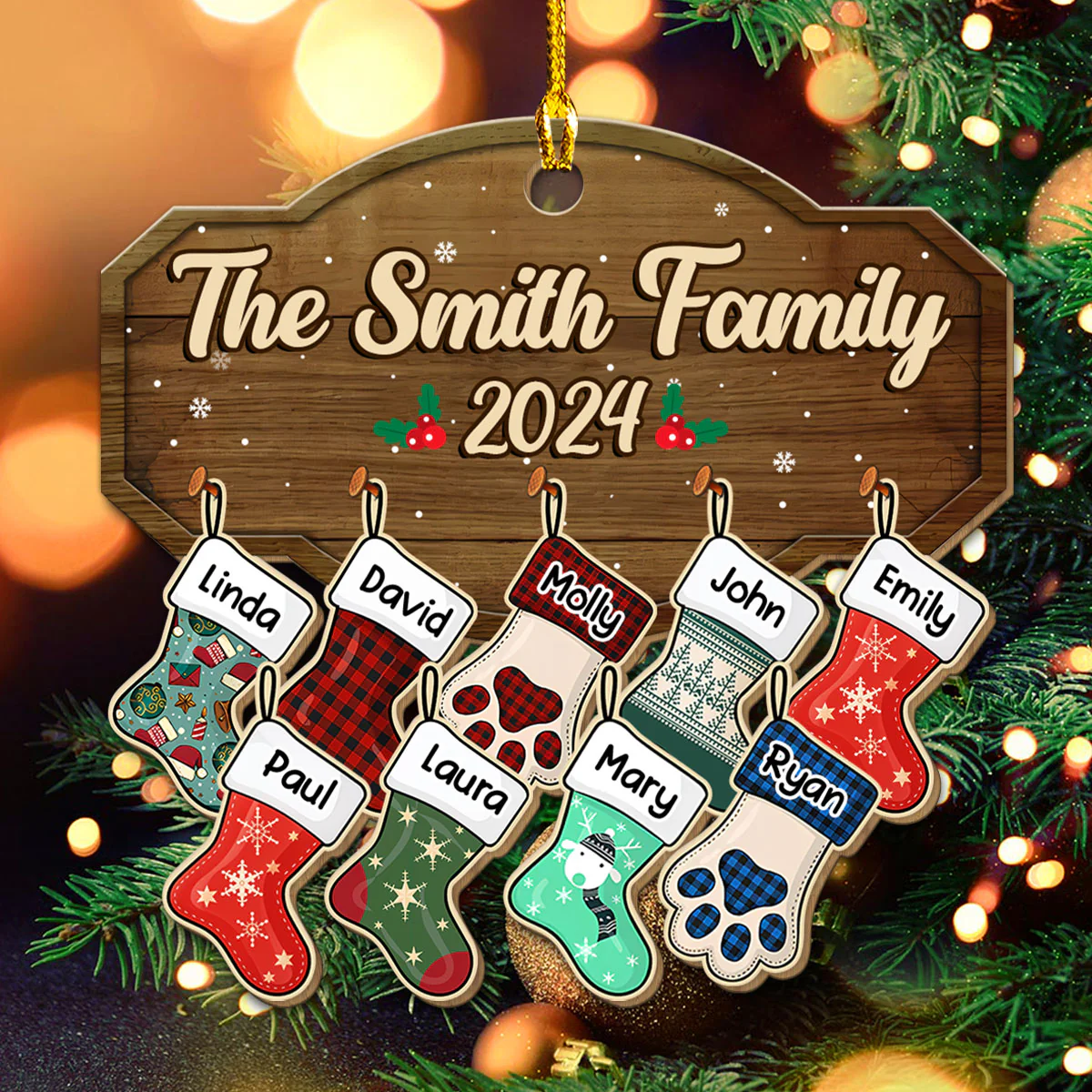 Family With Pet - Personalized Custom Wood Ornament - Image 4