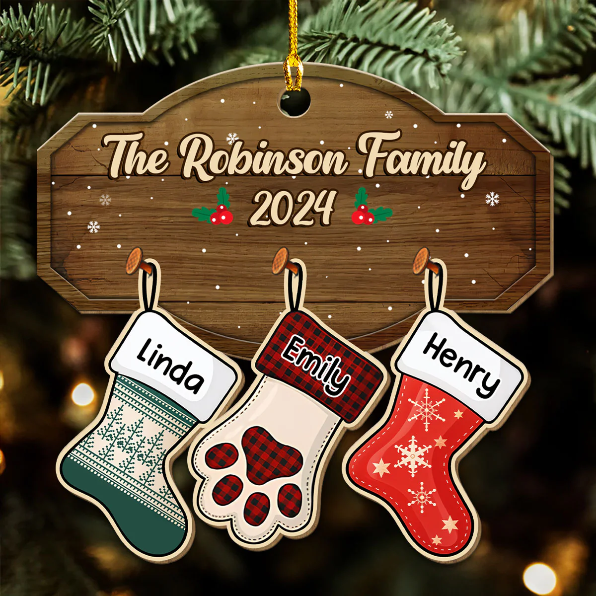 Family With Pet - Personalized Custom Wood Ornament - Image 6