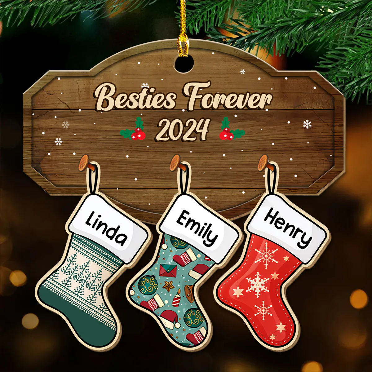 Family With Pet - Personalized Custom Wood Ornament - Image 7