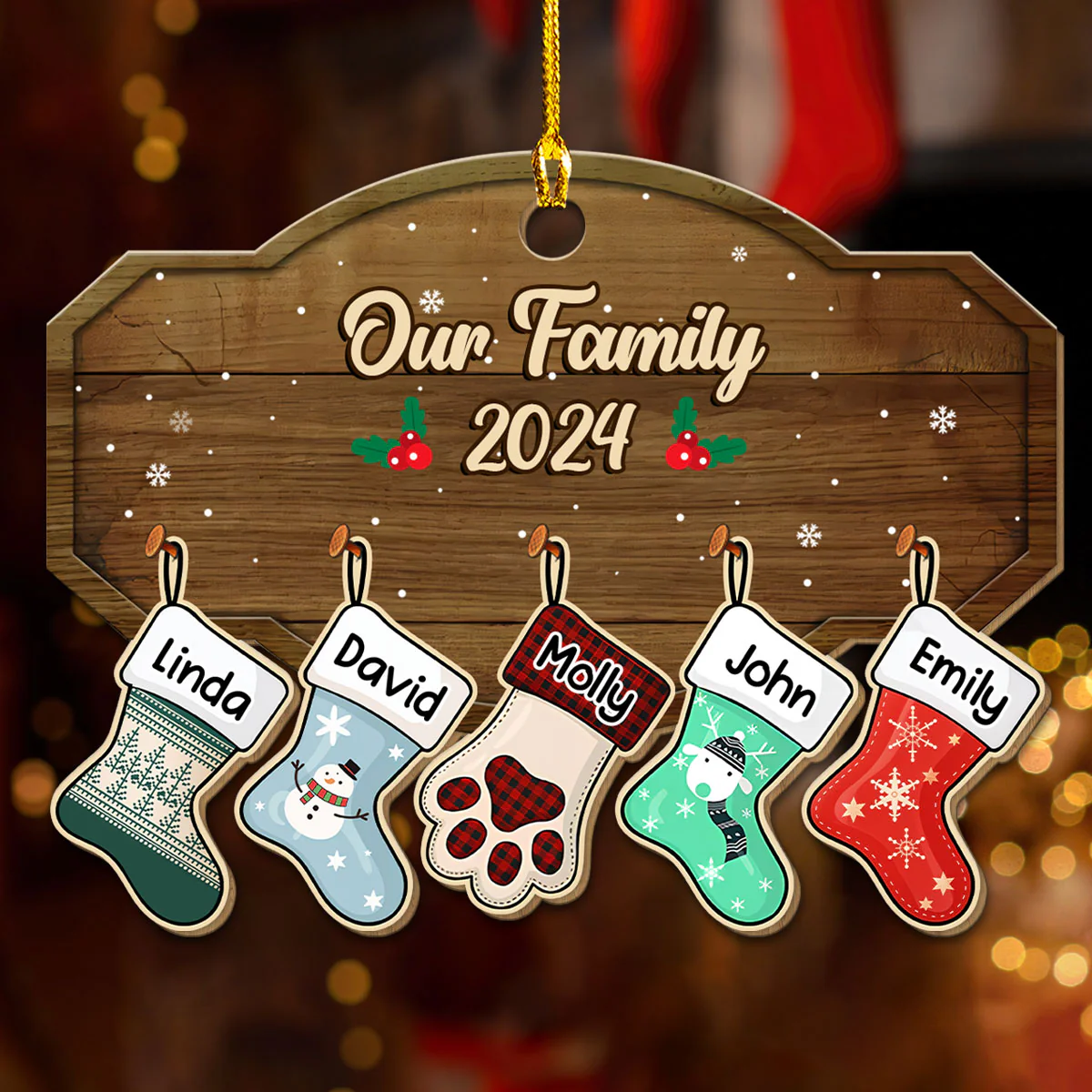 Family With Pet - Personalized Custom Wood Ornament - Image 8