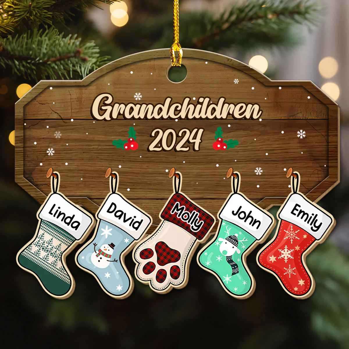Family With Pet - Personalized Custom Wood Ornament - Image 9