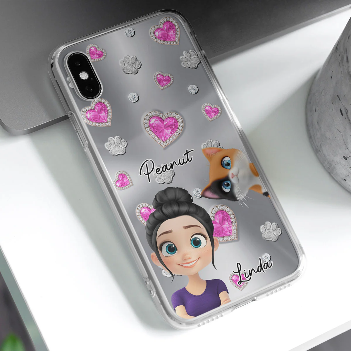 Glitter Cute Cartoon Cat Mom - Personalized Custom Phone Case - Image 3