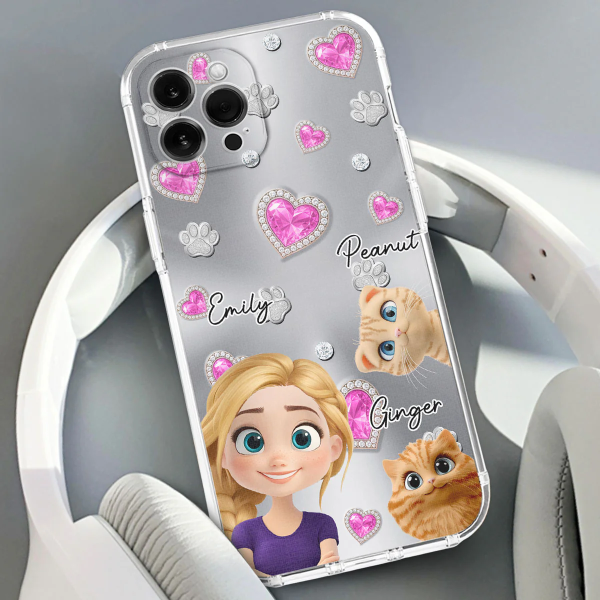 Glitter Cute Cartoon Cat Mom - Personalized Custom Phone Case - Image 4