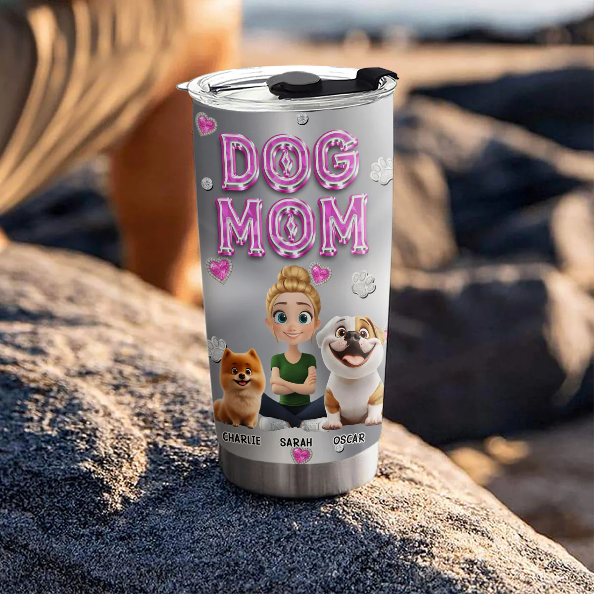 Glitter Cute Cartoon Dog Mom - Personalized Custom Tumbler - Image 3