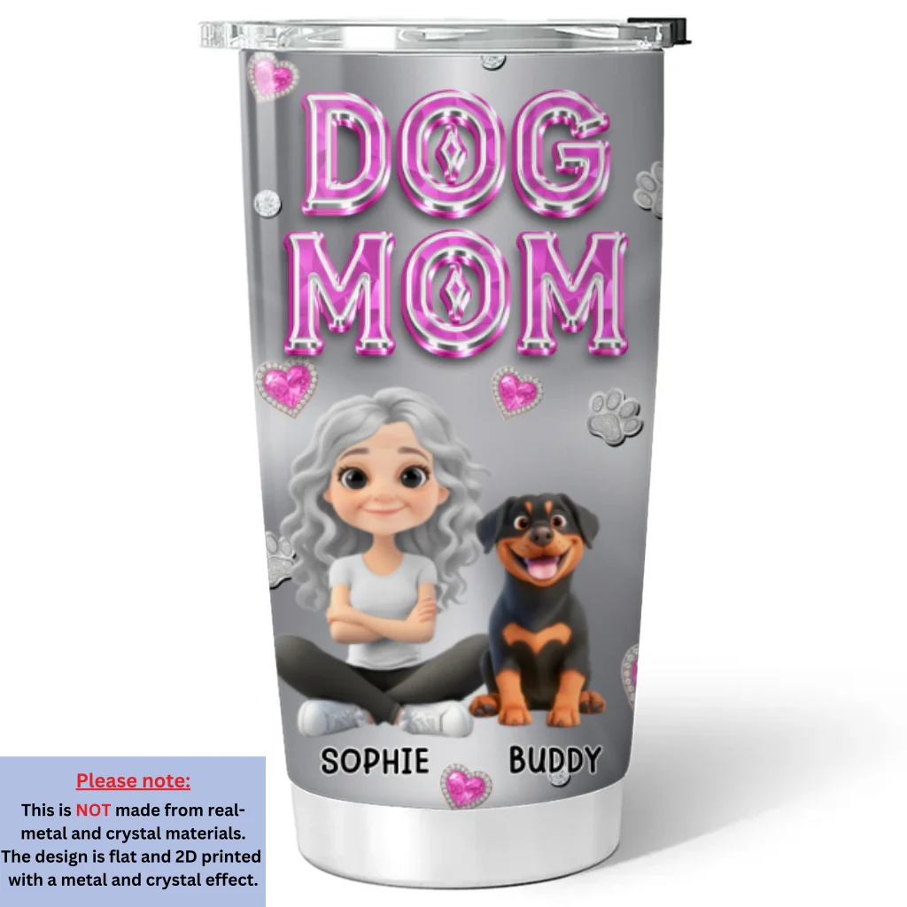 Glitter Cute Cartoon Dog Mom - Personalized Custom Tumbler - Image 6