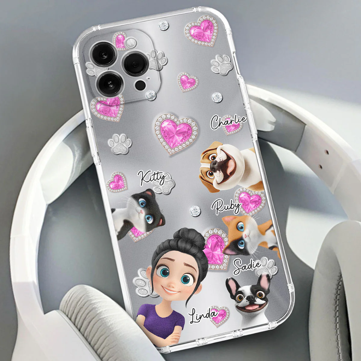 Glitter Cute Cartoon Fur Mom - Personalized Custom Phone Case - Image 3