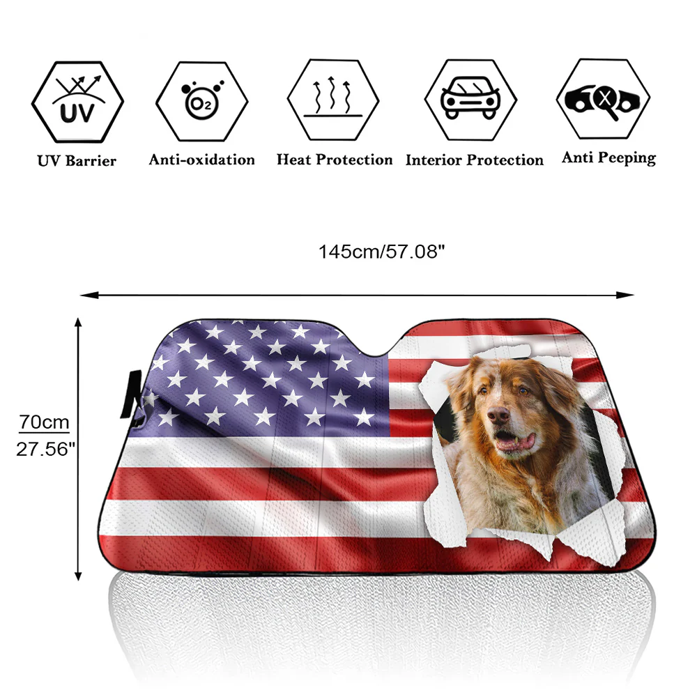 God Bless America Upload Photo - Personalized Custom Car Sunshade - Image 4