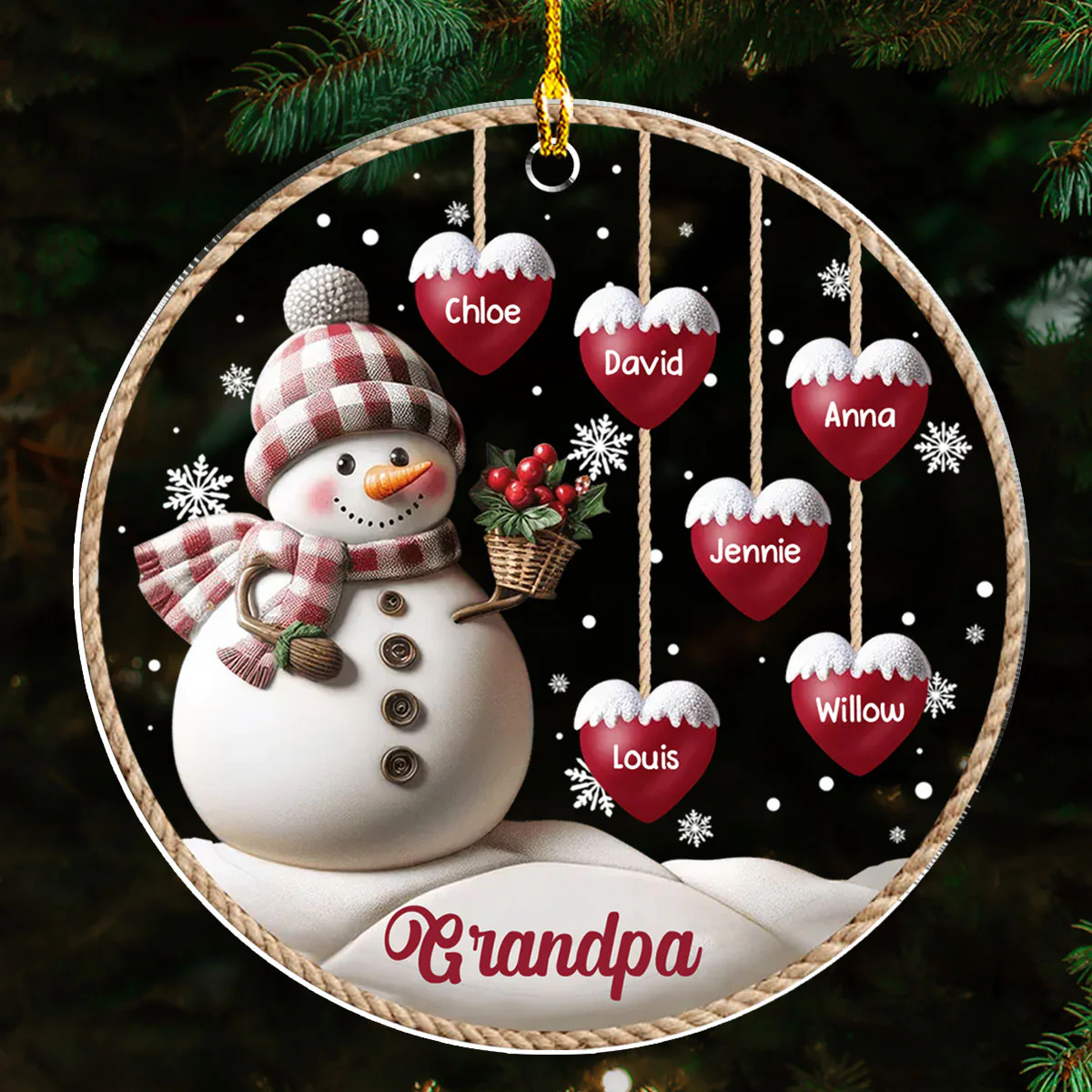 Happy Christmas Snowman Grandma - Personalized Custom 3D Inflated Effect Acrylic Ornament - Image 3