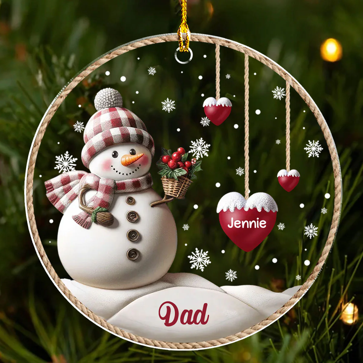 Happy Christmas Snowman Grandma - Personalized Custom 3D Inflated Effect Acrylic Ornament - Image 4