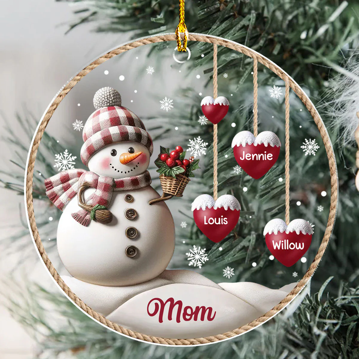 Happy Christmas Snowman Grandma - Personalized Custom 3D Inflated Effect Acrylic Ornament - Image 5